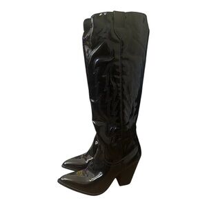 Black Patent Leather Knee-High Boots